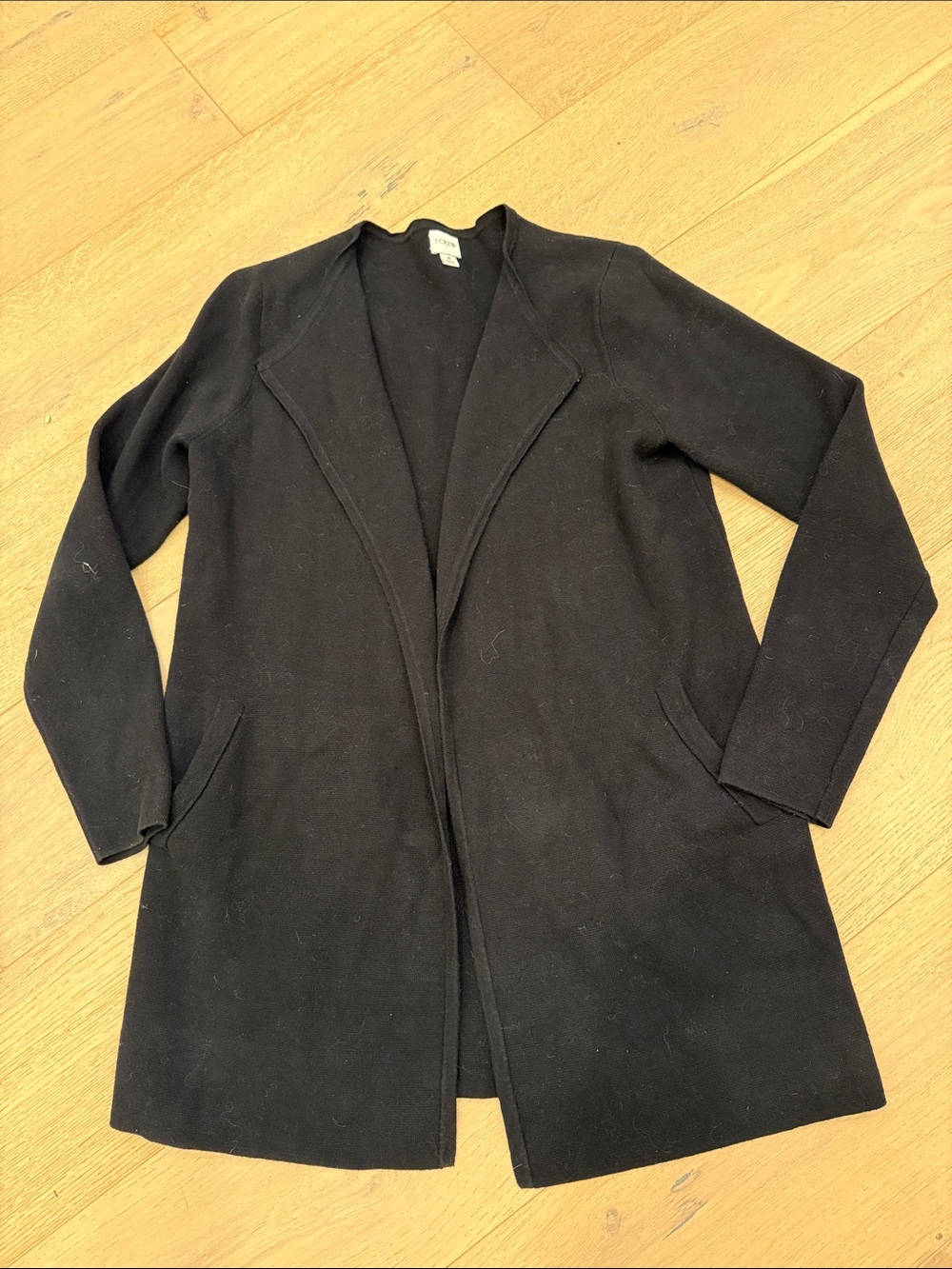 J crew Black Open-Front Long Cardigan sweater jacket heavy weight cotton Small